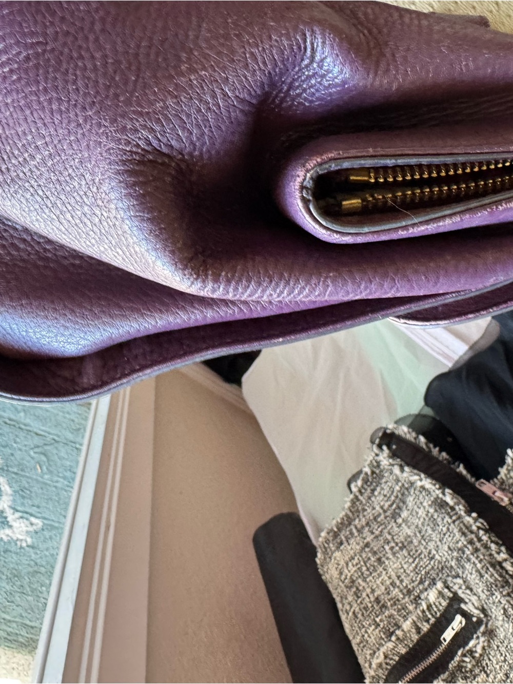 Vera Bradley Leather Quilted Top-Handle Satchel in Deep Plum - Picture 6 of 10
